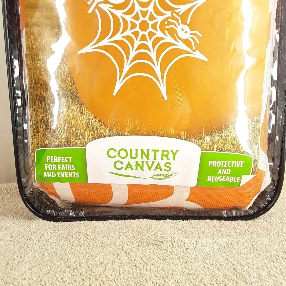 Round Hay Bale Cover,‎ Halloween Spider Web, Orange Spiderweb Fall Harvest